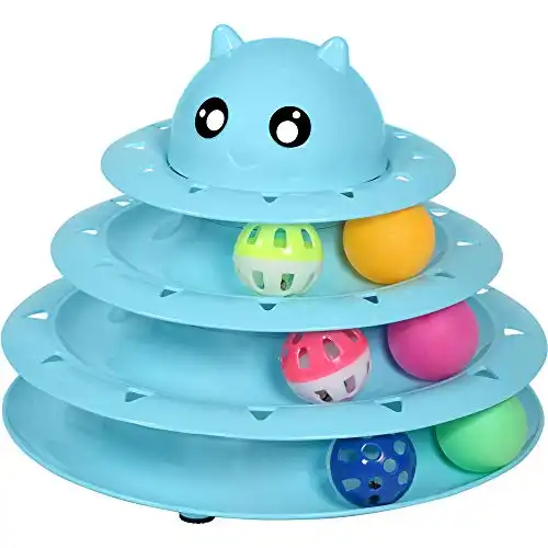 UPSKY Kedi Oyuncak Silindiri 3 Seviyeli Döner Tablalı Kedi Oyuncak Topları Altı Renkli Top ile İnteraktif Yavru Kedi Eğlenceli Zihinsel Fiziksel Egzersiz Bulmaca Oyuncakları.