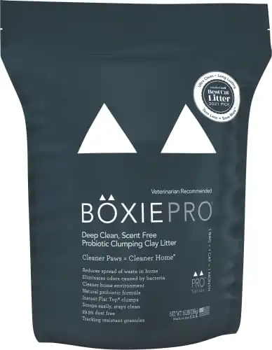 BoxiePro Deep Clean, Scent Free, Probiotic Clumping Cat Litter -Clay Formula - Cleaner Home - Ultra Clean Litter Box, Probiotic Powered Odor Control,Hard Clumping Litter, 99.9% Dust Free, Black, 16 lb