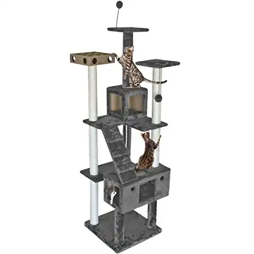 Furhaven Tiger Tough Cat Tree Double Decker Playground w/ Toys & Condo