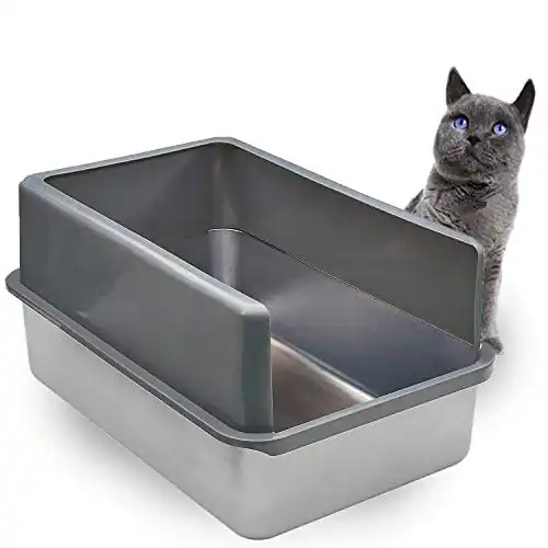 iPrimio Enclosed Sides Stainless Steel Cat XL Litter Box Keep Litter In the Pan - Never Absorbs Odor, Stains, or Rusts - No Residue Build Up - Easy Cleaning Litterbox Designed by Cat Owners - Patented