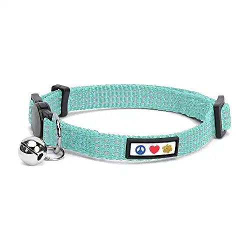 Pawtitas Reflective Cat Collar with Safety Buckle and Removable Bell Cat Collar Kitten Collar Teal Cat Collar