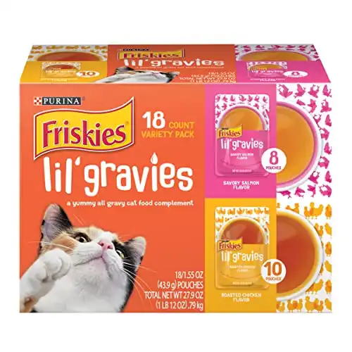 Purina Friskies Lil' Gravies Tavuk, Somon, Hindi ve Biftek Aromalı Çeşit Paketi Kedi Maması Tamamlayıcıları