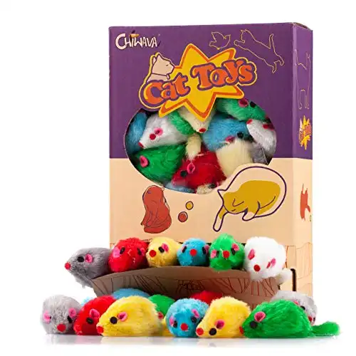 CHIWAVA 36PCS 4.1'' Furry Cat Toy Mice Rattle Small Mouse Kitten Interactive Play Assorted Color