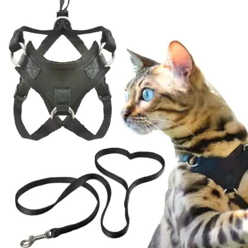 Cat Harness and Leash Set - Escape Proof, Choke Free, Lightweight, Easy to Put On, Adjustable, Soft and Breathable by OutdoorBengal - Vest + Lead for Walking Cats (M)