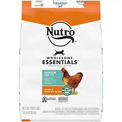 NUTRO WHOLESOME ESSENTIALS Sağlıklı Kilo için Yetişkin Kapalı Doğal Kuru Kedi Maması Çiftlikte Yetiştirilmiş Tavuk ve Kahverengi Pirinç Tarifi, 14 lb Torba