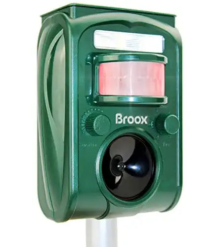 Broox 2023 Upgraded Solar Animal Repellent Outdoor, Ultrasonic pest Repeller, Waterproof Motion Detection LED Flash Light, Dog, Cat Repellent, Squirrel, Raccoon, Skunk, Rabbit, Rodent Repellent, Deer