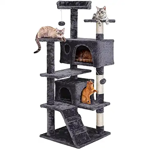 Kapalı Kediler için 54in Kedi Ağacı Kulesi Çok Seviyeli Kedi Kınamak Kedi Yatağı Mobilya Tırmalama Direği ile Yavru Kedi Aktivite Merkezi