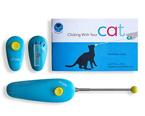 CAT SCHOOL Kediler için Clicker Eğitim Seti - 1 Kedi Eğitim Clicker'ı, 1 Hedef Çubuğu, 1 Adım Adım Talimat Kitapçığı - Kedi Eğitimi için Clicker Araçları, Yumruk Vurma Eğitimi, Pozitif Davranış...