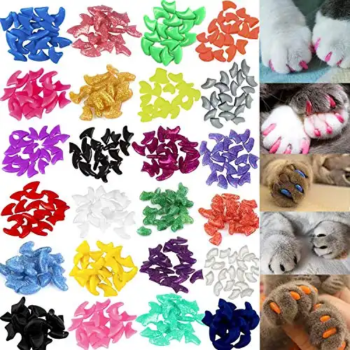 VICTHY 140 adet Kedi Tırnak Kapakları, Renkli Pet Kedi Yumuşak Pençeleri Tutkal ve Aplikatörler ile Kedi Pençeleri için Tırnak Kapakları Orta Boy