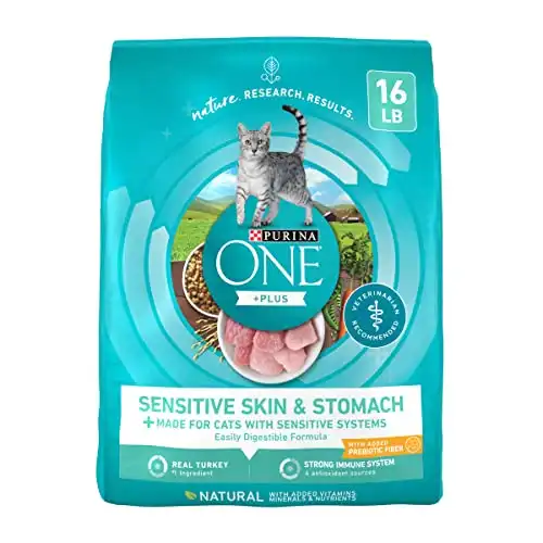 Purina ONE Sensitive Stomach, Sensitive Skin, Natural Dry Cat Food, +Plus Sensitive Skin and Stomach Formula – 16 lb. Bag