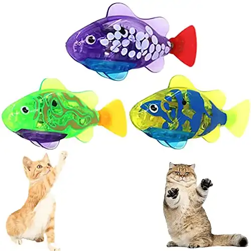 Robo Fish for Cats, Robot Fish Cat Toy, Interactive Robot Swimming Fish Toys for Cat, Activated Swimming in Water with Led Light Plastic Fish Toy Gift, Stimulate Your Cat's Hunter Instincts (3Pcs...