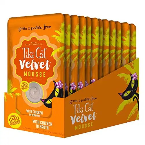 Tiki Cat Velvet Mousse, Et Suyunda Tavuk, Dengeli Beslenme için Tam Beslenme, Tüm Yaşam Evreleri için Yaş Kedi Maması, 2.8 oz. Poşet (12'li Paket)