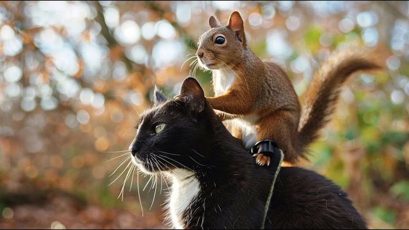 Cat and Squirrel Playmates